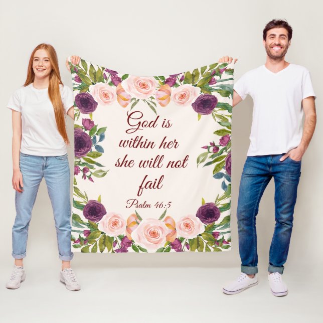 Blush Pink Floral Bible Verse God Within Her  Fleece Blanket (In Situ)