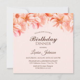 Blush Pink Floral Birthday Dinner Party  Invitation