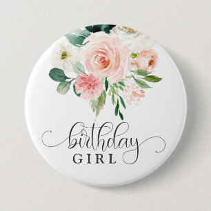 Blush Pink Floral Birthday Girl 7.5 Cm Round Badge