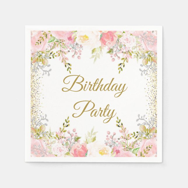 Blush Pink Floral Birthday Party Napkin (Front)