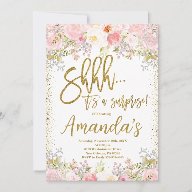 Blush Pink Floral Birthday, Surprise Birthday Invitation (Front)