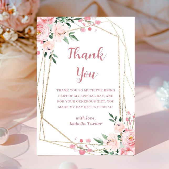 Blush Pink Floral | Birthday Thank You Card (Creator Uploaded)