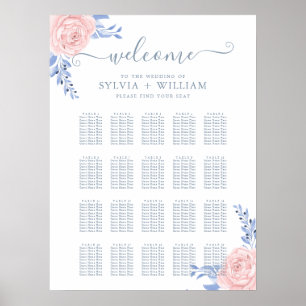 Blush Pink Floral Blue Wedding Seating Chart