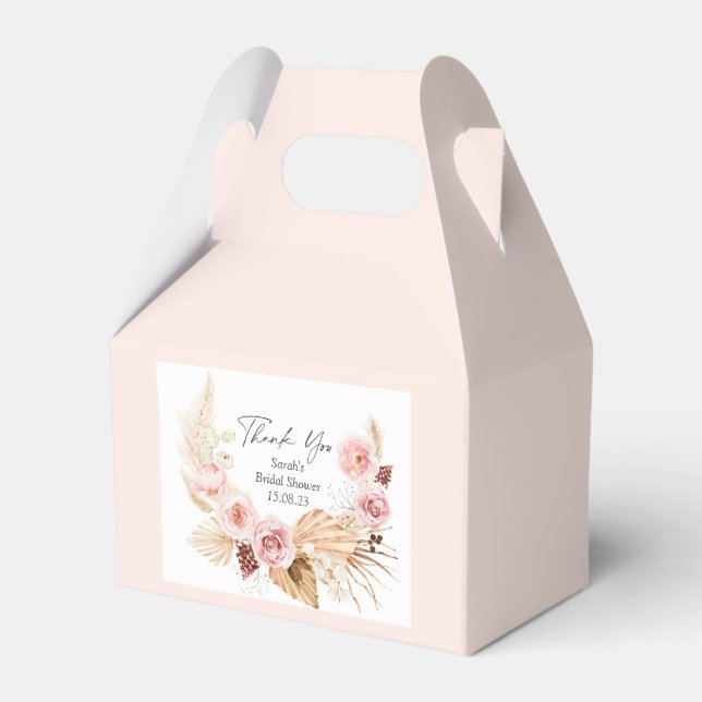 Blush Pink Floral Boho Pampas grass Wedding Favour Box (Front Side)