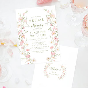 Blush Pink Floral Boho Wreath Bridal Shower Invitation