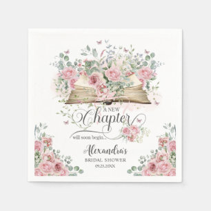 Blush Pink Floral Book New Chapter Bridal Shower Napkin