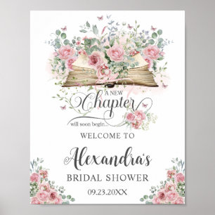 Blush Pink Floral Book New Chapter Bridal Shower Poster