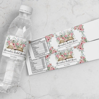 Blush Pink Floral Book New Chapter Bridal Shower Water Bottle Label