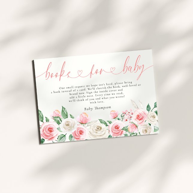 Blush Pink Floral Books for Baby Girl Baby Shower Enclosure Card (Creator Uploaded)