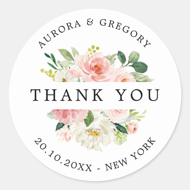 Blush Pink Floral Botanical Wedding Thank you  Classic Round Sticker (Front)