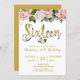 Blush Pink Floral Bouquet   Sweet 16 Invitation