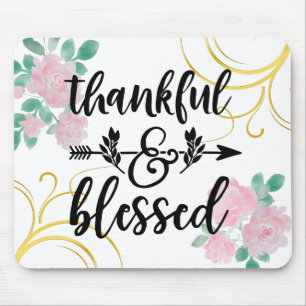 Blush Pink Floral Bouquet/Thankful & Blessed Mouse Pad