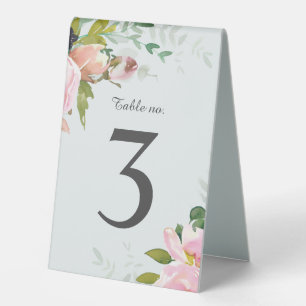 Blush Pink Floral Bouquets on Light Blue Number