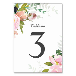 Blush Pink Floral Bouquets on White Table Number