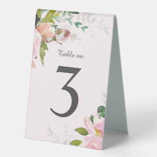 Blush Pink Floral Bouquets Wedding Table Number