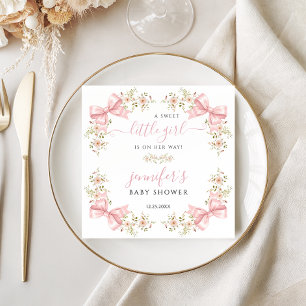Blush Pink Floral Bow Baby Girl Shower Napkin