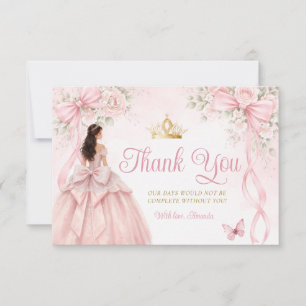 Blush Pink Floral Bow Ribbon Quinceañera Floral Th Thank You Card