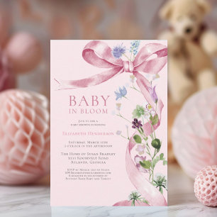 Blush Pink Floral Bow Wildflower Baby Shower Invitation