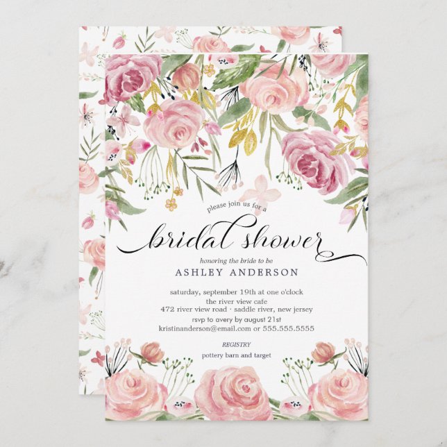 Blush Pink Floral Bridal Shower Invitation (Front/Back)