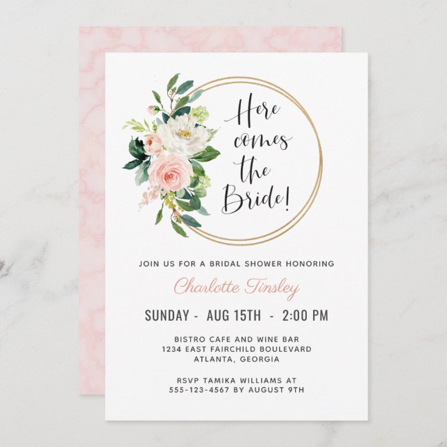 Blush Pink Floral Bridal Shower Invitation (Front/Back)