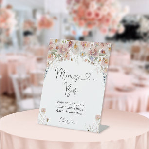 Blush Pink Floral Bridal Shower Mimosa Bar Pedestal Sign
