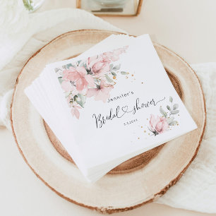 Blush pink floral bridal shower napkin