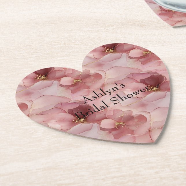 Blush Pink Floral Bridal Shower Paper Coaster (Angled)