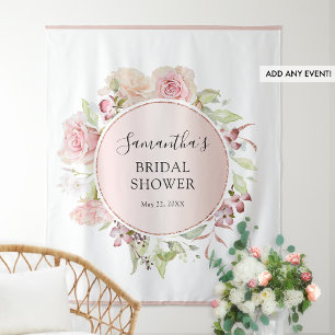 Blush Pink Floral Bridal Shower Photo Backdrop Tapestry