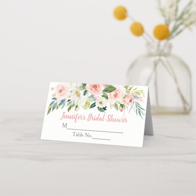 Blush Pink Floral Bridal Shower Place Card (Front)