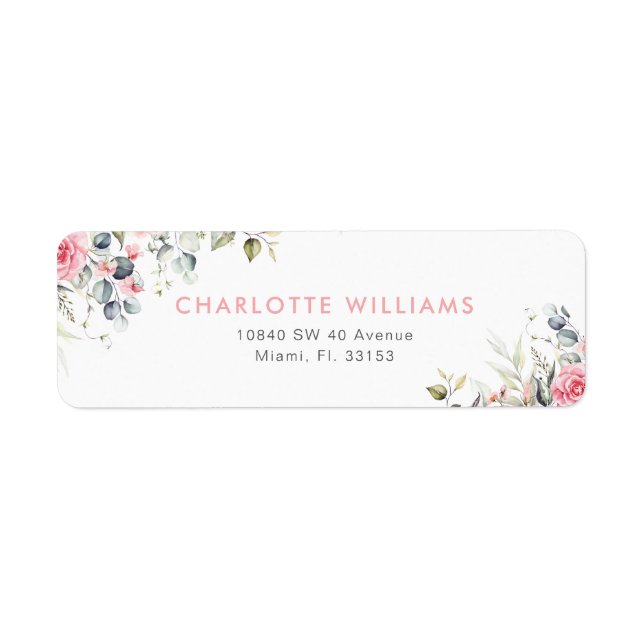Blush Pink Floral Bridal Shower Return Address Label (Front)
