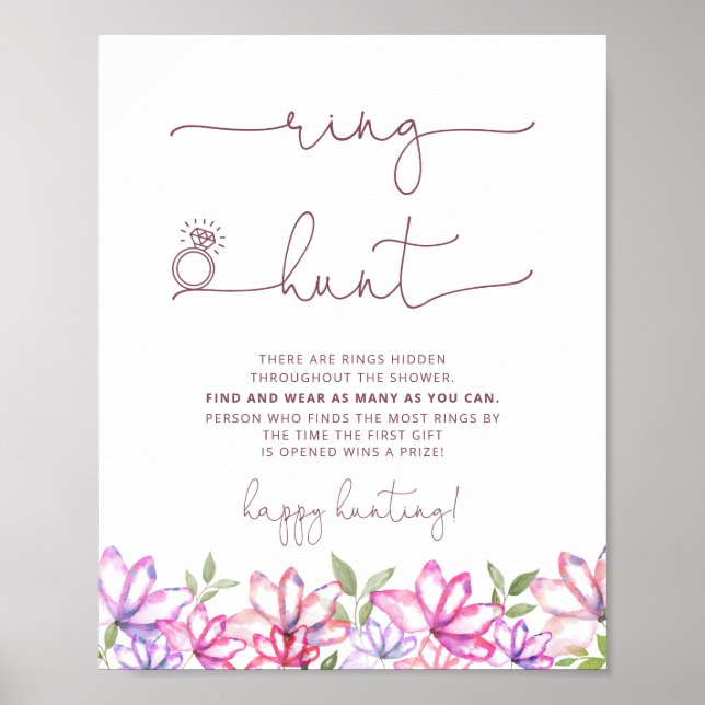 Blush Pink Floral Bridal Shower Ring Hunt Game Poster (Front)