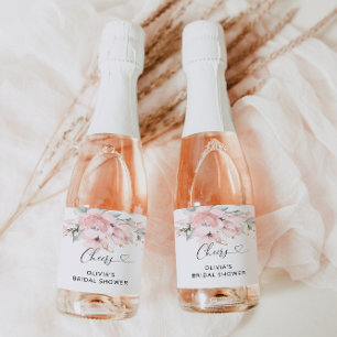 Blush pink floral bridal shower sparkling wine label