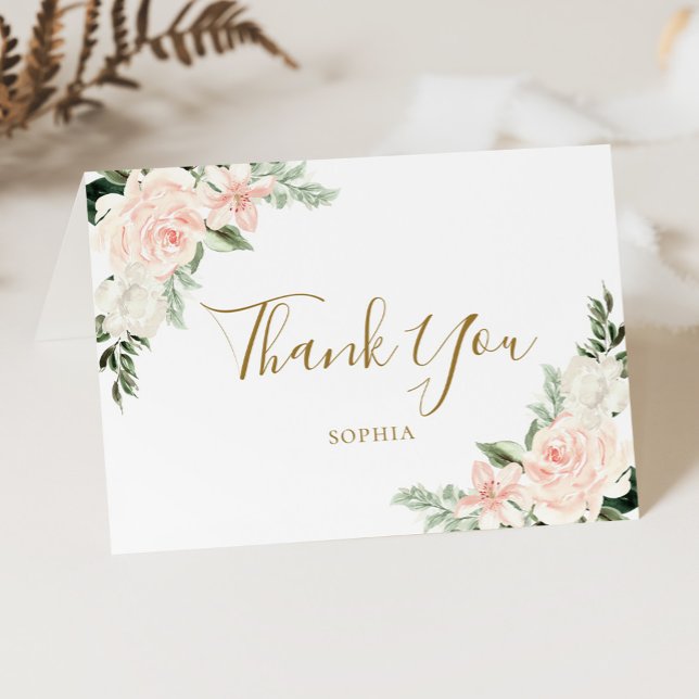 Blush Pink Floral Bridal Shower Thank You Card (Creator Uploaded)