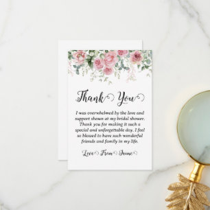 blush pink floral bridal shower thank you cards