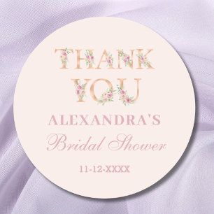 Blush Pink Floral Bridal Shower Thank You Classic Round Sticker