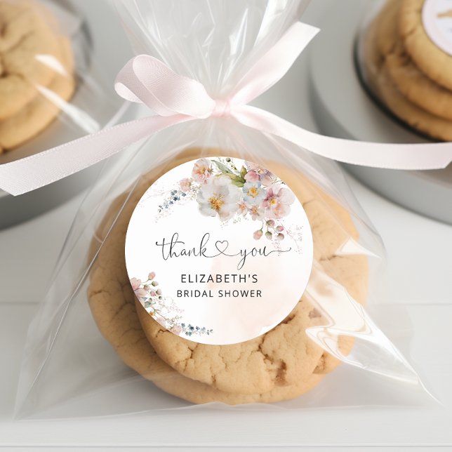 Blush Pink Floral Bridal Shower Thank You  Classic Round Sticker (Creator Uploaded)