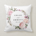 Blush Pink Floral Bridal Wedding Cushion<br><div class="desc">Elegant and chic blush pink flowers create a beautiful wreath. It frames the wedding couple's names and wedding date. The newlyweds will love using this lovely reminder of their special day. This personalised wedding pillow is part of the Autumn Red collection. It contains many gift ideas for the newlyweds, bridal...</div>