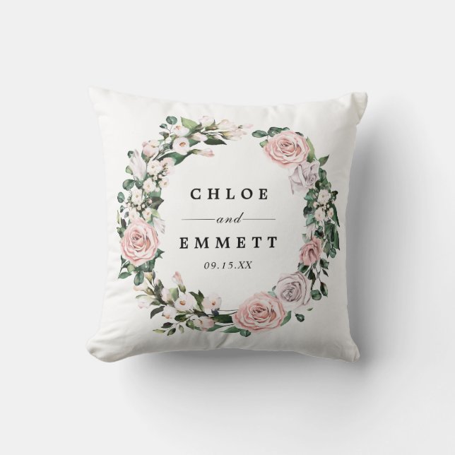 Blush Pink Floral Bridal Wedding Cushion (Front)