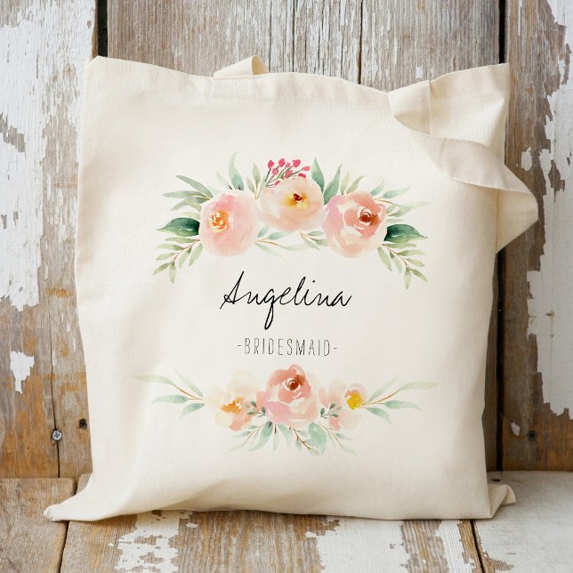 Blush Pink Floral Bridesmaid Personalised Tote Bag (Creator Uploaded)