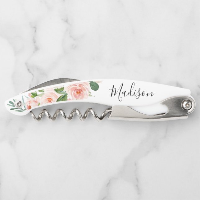 Blush Pink Floral Bridesmaid Proposal Corkscrew (Back)