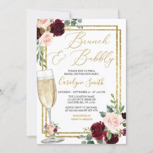 Blush Pink Floral Brunch And Bubbly Bridal Shower Invitation