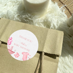 Blush Pink Floral Bunny Baby Shower Thank You  Classic Round Sticker
