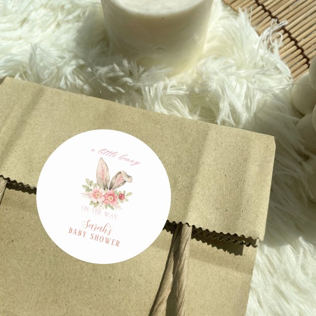 Blush Pink Floral Bunny ears Baby Shower  Classic Round Sticker (Creator Uploaded)