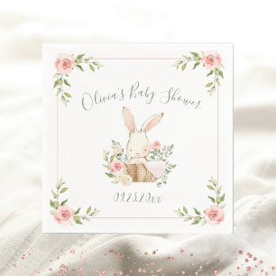 Blush Pink Floral Bunny Rabbit Baptism Napkin