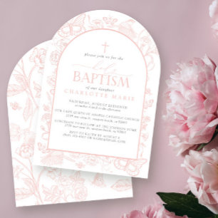 Blush Pink Floral Butterflies Holy Baptism Cross Invitation