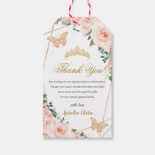 Blush Pink Floral Butterflies Quinceañera Birthday Gift Tags