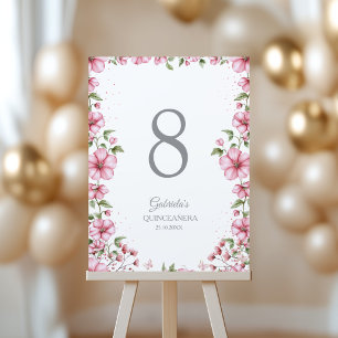 Blush Pink Floral Butterflies Quinceañera Table Number