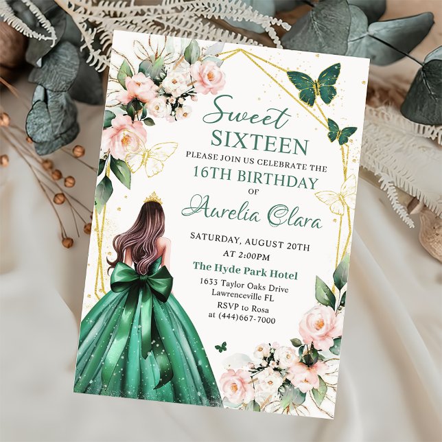 Blush Pink Floral Butterflies Sweet sixteen 16th Invitation (Creator Uploaded)