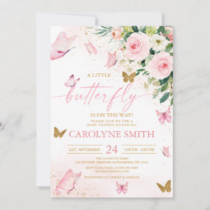 Blush Pink Floral Butterfly Baby Shower Invitation