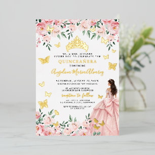 Blush Pink Floral Butterfly Quinceanera Gold